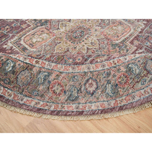 8'x8' Light Burgundy, Vegetable Dyes, Soft Wool, Heriz Revival, Thick And Plush, Hand Knotted, Round Oriental Rug FWR393672