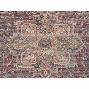 8'x8' Light Burgundy, Vegetable Dyes, Soft Wool, Heriz Revival, Thick And Plush, Hand Knotted, Round Oriental Rug FWR393672