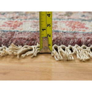 8'x8' Light Burgundy, Vegetable Dyes, Soft Wool, Heriz Revival, Thick And Plush, Hand Knotted, Round Oriental Rug FWR393672