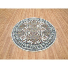Load image into Gallery viewer, 5&#39;10&quot;x5&#39;10&quot; Ivory, Shiraz Reimagined Unique Flower Rosettes Border Design, Soft Pile, Soft Wool Hand Knotted, Tone On Tone, Round Sustainable Oriental Rug FWR393690