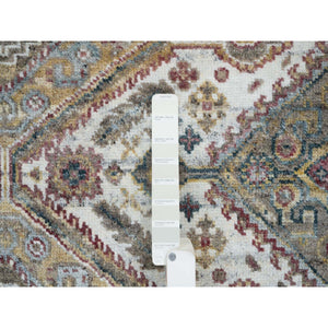 5'10"x5'10" Ivory, Shiraz Reimagined Unique Flower Rosettes Border Design, Soft Pile, Soft Wool Hand Knotted, Tone On Tone, Round Sustainable Oriental Rug FWR393690