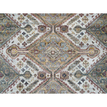 Load image into Gallery viewer, 5&#39;10&quot;x5&#39;10&quot; Ivory, Shiraz Reimagined Unique Flower Rosettes Border Design, Soft Pile, Soft Wool Hand Knotted, Tone On Tone, Round Sustainable Oriental Rug FWR393690