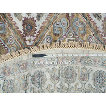 Load image into Gallery viewer, 5&#39;10&quot;x5&#39;10&quot; Ivory, Shiraz Reimagined Unique Flower Rosettes Border Design, Soft Pile, Soft Wool Hand Knotted, Tone On Tone, Round Sustainable Oriental Rug FWR393690
