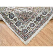 Load image into Gallery viewer, 9&#39;10&quot;x10&#39; Ivory, Natural Dyes, Tone On Tone, Extra Soft Wool, Hand Knotted Shiraz Reimagined Unique Flower Rosettes Border Design, Soft &amp; Vibrant Pile, Oriental Rug FWR393708