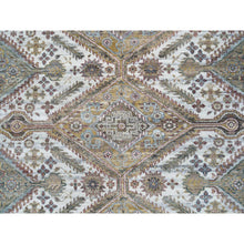Load image into Gallery viewer, 9&#39;10&quot;x10&#39; Ivory, Natural Dyes, Tone On Tone, Extra Soft Wool, Hand Knotted Shiraz Reimagined Unique Flower Rosettes Border Design, Soft &amp; Vibrant Pile, Oriental Rug FWR393708