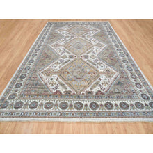 Load image into Gallery viewer, 12&#39;x17&#39;10&quot; Ivory, Organic Wool Hand Knotted, Shiraz Reimagined, Soft And Vibrant Pile, Unique Flower Rosettes Border Design, Oversize Sustainable Oriental Rug FWR393726
