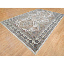 Load image into Gallery viewer, 12&#39;x17&#39;10&quot; Ivory, Organic Wool Hand Knotted, Shiraz Reimagined, Soft And Vibrant Pile, Unique Flower Rosettes Border Design, Oversize Sustainable Oriental Rug FWR393726