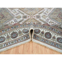 Load image into Gallery viewer, 12&#39;x17&#39;10&quot; Ivory, Organic Wool Hand Knotted, Shiraz Reimagined, Soft And Vibrant Pile, Unique Flower Rosettes Border Design, Oversize Sustainable Oriental Rug FWR393726