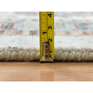 12'x17'10" Ivory, Organic Wool Hand Knotted, Shiraz Reimagined, Soft And Vibrant Pile, Unique Flower Rosettes Border Design, Oversize Sustainable Oriental Rug FWR393726