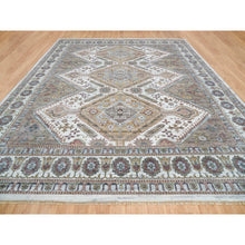 Load image into Gallery viewer, 13&#39;9&quot;x15&#39;10&quot; Ivory, Hand Knotted, Natural Dyes, 100% Wool, Shiraz Reimagined, Thick And Plush, Unique Flower Rosettes Border Design, Oversize Sustainable Oriental Rug FWR393732