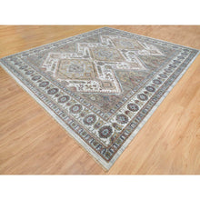 Load image into Gallery viewer, 13&#39;9&quot;x15&#39;10&quot; Ivory, Hand Knotted, Natural Dyes, 100% Wool, Shiraz Reimagined, Thick And Plush, Unique Flower Rosettes Border Design, Oversize Sustainable Oriental Rug FWR393732