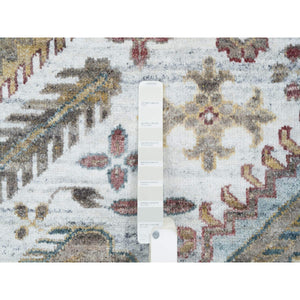 13'9"x15'10" Ivory, Hand Knotted, Natural Dyes, 100% Wool, Shiraz Reimagined, Thick And Plush, Unique Flower Rosettes Border Design, Oversize Sustainable Oriental Rug FWR393732