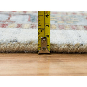 13'9"x15'10" Ivory, Hand Knotted, Natural Dyes, 100% Wool, Shiraz Reimagined, Thick And Plush, Unique Flower Rosettes Border Design, Oversize Sustainable Oriental Rug FWR393732