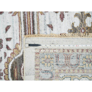 13'9"x15'10" Ivory, Hand Knotted, Natural Dyes, 100% Wool, Shiraz Reimagined, Thick And Plush, Unique Flower Rosettes Border Design, Oversize Sustainable Oriental Rug FWR393732