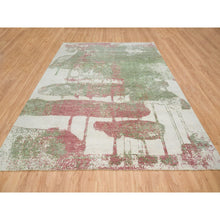 Load image into Gallery viewer, 9&#39;x11&#39;10&quot; Spring Green, All Wool, Thick And Plush, Tone On Tone, Hand Knotted, Pastel Colors Dripping Clouds Design, Modern Rug FWR393738