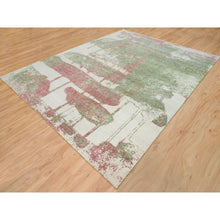 Load image into Gallery viewer, 9&#39;x11&#39;10&quot; Spring Green, All Wool, Thick And Plush, Tone On Tone, Hand Knotted, Pastel Colors Dripping Clouds Design, Modern Rug FWR393738