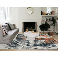 Load image into Gallery viewer, 9&#39;3&quot;x11&#39;9&quot; Black and Orange, Soft and Luxurious, Abstract with Curvilinear Motif, All Wool, Tone on Tone, Hand Knotted, Dense Weave, Modern Rug FWR393744