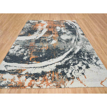 Load image into Gallery viewer, 9&#39;3&quot;x11&#39;9&quot; Black and Orange, Soft and Luxurious, Abstract with Curvilinear Motif, All Wool, Tone on Tone, Hand Knotted, Dense Weave, Modern Rug FWR393744