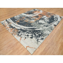 Load image into Gallery viewer, 9&#39;3&quot;x11&#39;9&quot; Black and Orange, Soft and Luxurious, Abstract with Curvilinear Motif, All Wool, Tone on Tone, Hand Knotted, Dense Weave, Modern Rug FWR393744