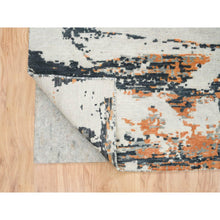 Load image into Gallery viewer, 9&#39;3&quot;x11&#39;9&quot; Black and Orange, Soft and Luxurious, Abstract with Curvilinear Motif, All Wool, Tone on Tone, Hand Knotted, Dense Weave, Modern Rug FWR393744