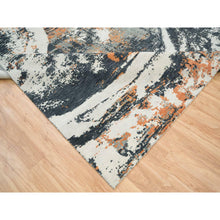 Load image into Gallery viewer, 9&#39;3&quot;x11&#39;9&quot; Black and Orange, Soft and Luxurious, Abstract with Curvilinear Motif, All Wool, Tone on Tone, Hand Knotted, Dense Weave, Modern Rug FWR393744