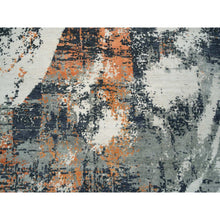 Load image into Gallery viewer, 9&#39;3&quot;x11&#39;9&quot; Black and Orange, Soft and Luxurious, Abstract with Curvilinear Motif, All Wool, Tone on Tone, Hand Knotted, Dense Weave, Modern Rug FWR393744