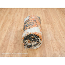 Load image into Gallery viewer, 9&#39;3&quot;x11&#39;9&quot; Black and Orange, Soft and Luxurious, Abstract with Curvilinear Motif, All Wool, Tone on Tone, Hand Knotted, Dense Weave, Modern Rug FWR393744