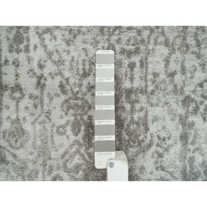 2'5"x22' Gray, Broken Persian Design, Hand Knotted, Wool And Pure Silk, Dense Weave, Tone On Tone, Xl Runner, Oriental Rug FWR393768