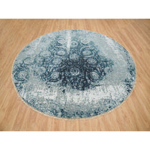 Load image into Gallery viewer, 9&#39;10&quot;x9&#39;10&quot; Blue-teal Persian Tabriz Broken Design Wool And Silk, Soft Pile, Hand Knotted Round Oriental Rug FWR393780
