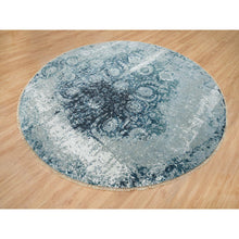 Load image into Gallery viewer, 9&#39;10&quot;x9&#39;10&quot; Blue-teal Persian Tabriz Broken Design Wool And Silk, Soft Pile, Hand Knotted Round Oriental Rug FWR393780