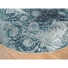 Load image into Gallery viewer, 9&#39;10&quot;x9&#39;10&quot; Blue-teal Persian Tabriz Broken Design Wool And Silk, Soft Pile, Hand Knotted Round Oriental Rug FWR393780