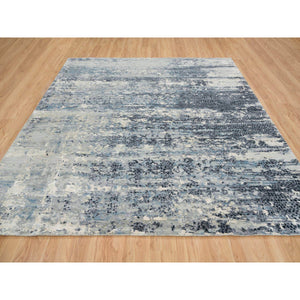 10'1"x10'1" Blue And Gray, Dense Weave, Soft Pile, Hand Knotted, Modern Abstract With Mosaic Design, Wool And Silk, Square Oriental Rug FWR393792