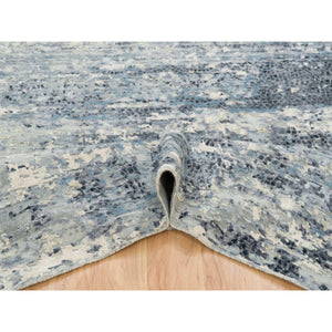 10'1"x10'1" Blue And Gray, Dense Weave, Soft Pile, Hand Knotted, Modern Abstract With Mosaic Design, Wool And Silk, Square Oriental Rug FWR393792