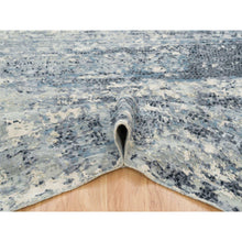 Load image into Gallery viewer, 10&#39;1&quot;x10&#39;1&quot; Blue And Gray, Dense Weave, Soft Pile, Hand Knotted, Modern Abstract With Mosaic Design, Wool And Silk, Square Oriental Rug FWR393792