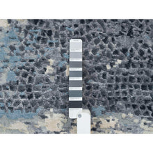 Load image into Gallery viewer, 10&#39;1&quot;x10&#39;1&quot; Blue And Gray, Dense Weave, Soft Pile, Hand Knotted, Modern Abstract With Mosaic Design, Wool And Silk, Square Oriental Rug FWR393792