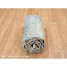 Load image into Gallery viewer, 10&#39;1&quot;x10&#39;1&quot; Blue And Gray, Dense Weave, Soft Pile, Hand Knotted, Modern Abstract With Mosaic Design, Wool And Silk, Square Oriental Rug FWR393792