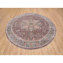 Load image into Gallery viewer, 9&#39;7&quot;x9&#39;7&quot; Light Burgundy, Heriz Revival, Thick And Plush Soft Pile, Vegetable Dyes, Natural Wool, Hand Knotted, Round Oriental Rug FWR393798
