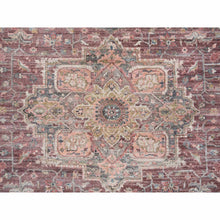Load image into Gallery viewer, 9&#39;7&quot;x9&#39;7&quot; Light Burgundy, Heriz Revival, Thick And Plush Soft Pile, Vegetable Dyes, Natural Wool, Hand Knotted, Round Oriental Rug FWR393798