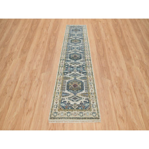 2'7"x11'10" Ivory, Soft & Vibrant Pile, Soft Wool, Hand Knotted, Tone On Tone, Natural Dyes, Reimagined Persian Viss Design, Runner, Oriental Rug FWR393804