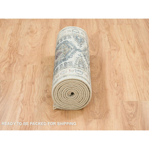 2'7"x11'10" Ivory, Soft & Vibrant Pile, Soft Wool, Hand Knotted, Tone On Tone, Natural Dyes, Reimagined Persian Viss Design, Runner, Oriental Rug FWR393804