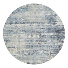Load image into Gallery viewer, 11&#39;6&quot;x11&#39;6&quot; Blue and Gray, Natural Dyes, Tone on Tone, Modern Abstract with Mosaic Design, Wool and Silk Hand Knotted, Dense Weave, Round Oriental Rug FWR393810