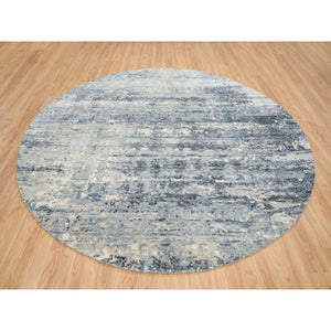 11'6"x11'6" Blue and Gray, Natural Dyes, Tone on Tone, Modern Abstract with Mosaic Design, Wool and Silk Hand Knotted, Dense Weave, Round Oriental Rug FWR393810