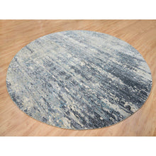 Load image into Gallery viewer, 11&#39;6&quot;x11&#39;6&quot; Blue And Gray, Natural Dyes, Tone On Tone, Modern Abstract With Mosaic Design, Wool And Silk Hand Knotted, Dense Weave, Round Oriental Rug FWR393810