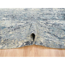 Load image into Gallery viewer, 11&#39;6&quot;x11&#39;6&quot; Blue And Gray, Natural Dyes, Tone On Tone, Modern Abstract With Mosaic Design, Wool And Silk Hand Knotted, Dense Weave, Round Oriental Rug FWR393810