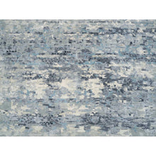 Load image into Gallery viewer, 11&#39;6&quot;x11&#39;6&quot; Blue and Gray, Natural Dyes, Tone on Tone, Modern Abstract with Mosaic Design, Wool and Silk Hand Knotted, Dense Weave, Round Oriental Rug FWR393810