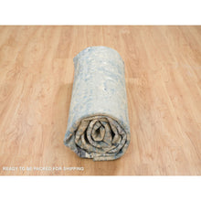 Load image into Gallery viewer, 11&#39;6&quot;x11&#39;6&quot; Blue and Gray, Natural Dyes, Tone on Tone, Modern Abstract with Mosaic Design, Wool and Silk Hand Knotted, Dense Weave, Round Oriental Rug FWR393810