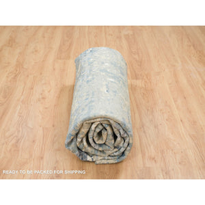 11'6"x11'6" Blue and Gray, Natural Dyes, Tone on Tone, Modern Abstract with Mosaic Design, Wool and Silk Hand Knotted, Dense Weave, Round Oriental Rug FWR393810
