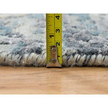 Load image into Gallery viewer, 11&#39;6&quot;x11&#39;6&quot; Blue and Gray, Natural Dyes, Tone on Tone, Modern Abstract with Mosaic Design, Wool and Silk Hand Knotted, Dense Weave, Round Oriental Rug FWR393810
