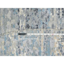 Load image into Gallery viewer, 11&#39;6&quot;x11&#39;6&quot; Blue and Gray, Natural Dyes, Tone on Tone, Modern Abstract with Mosaic Design, Wool and Silk Hand Knotted, Dense Weave, Round Oriental Rug FWR393810