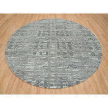 Load image into Gallery viewer, 10&#39;1&quot;x10&#39;1&quot; Dark Grey, Hand Spun Undyed Natural Wool, Hand Knotted, Modern Criss Cross Erased Design, Round Oriental Rug FWR393840